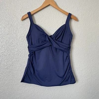 Lands End Sz 6 Solid Navy Blue Wrap Underwire Lined Tankini Chlorine Resistant