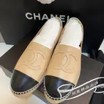 二手現貨 CHANEL NEW ESPADRILLES 羊皮 漁夫鞋 鉛筆鞋 休閒鞋 米色/黑 G29762 實拍