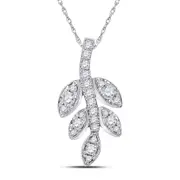 14k White Gold Round Diamond Leaf Branch Fashion Pendant 1/4 Cttw