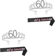 [FRCOLOR] 2 Sets 60 Rhinestone Crown Hair Comb Letter Printing Sash Party Sash Tiara Head Accessory Birthday Decor for Girls