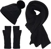 [Generic] Hat Gloves Set Set For Teen Girls Women&Men Autumn Winter Warm Wool Hat Scarf Gloves Three Hat Gloves Scarf