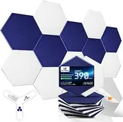 Dexmoko Self-Adhesive Acoustic Panels [390 lbs/yd³ Ultra-High Density], 2nd Generation Sound Absorbing Panel, Professional Level Sound Panel, Polyester Soundproof Foam [Size L, White & Dark Blue]