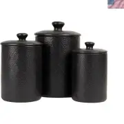 Elegant 3-Piece Ceramic Canister Set - Matte Black Perfect for Kitchen Staples