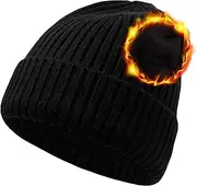 [CHUANGLI] Oversize XXL Winter Wool Beanie Hats for Men Women Fleece Lined Beanie Soft Warm Knit Hat Ski Stocking Cuffed Cap