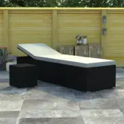 Poly Rattan Sun Lounger With Cushion And Table Adjustable Sides Patio Daybed