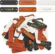 Molain 60Pcs Handmade Sewing Labels, PU Leather Labels Sewing Labels for Handmade Items with Hole DIY Sewing Lables for Embellishment Crochet Knitting Hats Craft Supplies (6 Styles), 5x1.5cm