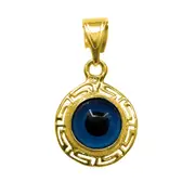 Sterling Silver 18 Karat Gold Overlay Greek Key Theme Double Sided Evil Eye Pendant Charm