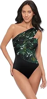 [MagicSuit] Women's Swimwear Goddess One Shoulder Underwire One Piece Swimsuit, Blue/Multi, 08