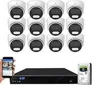 GW Security 16 Channel 12MP NVR 4K Security Camera System with 12 x 8MP PoE Spotlight Color Night Vision Waterproof Microphone Dome Cameras, Smart AI Human/Vehicle Detection
