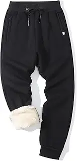 [Flygo] Men's Fleece Pants Winter Warm Joggers Pants Active Sherpa Lined Sweatpants