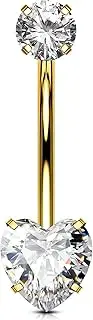 [OUFER] Titanium Belly Button Rings, Gold Belly Button Piercing, Heart Internal Thread Navel Piercing Jewelry, Long Belly Rings for Women
