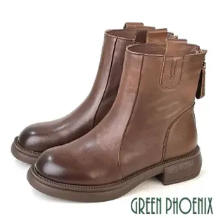 【GREEN PHOENIX 波兒德】女靴 真皮短靴 中筒靴 機車靴 拉鍊(棕色、黑色)