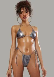 [Poster Grl] Chrome 2 Ur Dome Metallic Bikini Set