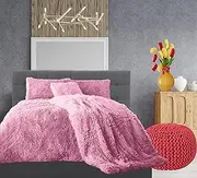 Comfort Collections Teddy Hug & Snug Cuddles Fleece Duvet Quilt Cover Bedding Set With Matching Pillowcase Warm and Cosy Pink Bedding Set Double 200cm x 200cm Approximately.