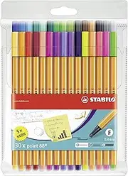 STABILO point 88 Fineliner - Wallet of 30 Assorted Colours incl 5 neon colours