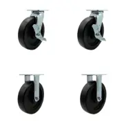 8 Inch Polyolefin Caster Set with 2 Brakes/Swivel Lock 2 Rigid Service Caster