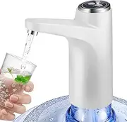BIMVER Water Dispenser for 5 Gallon Bottle, 600ml Quantitative Water Pump,2 Colors Power Light,Portable USB Charging Bottle Pump,Multipurpose Dispenser for Home Camping for 2-5 Gallon, White