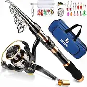 [BNTTEAM] Spinning Rod and Reel Combo Carbon Telescopic Fishing Rod 13BB Fishing Reel Bag Lures Line Hooks Set for Travel Surf Saltwater Freshwater