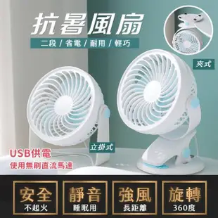 【逛逛市集】抗暑360度立掛式夾式USB強力風扇-2入組(手持扇/靜音)