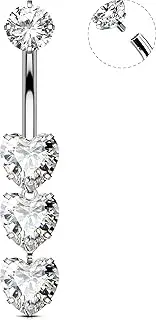 [OUFER Body Piercing] Internally Belly Bars Titanium Belly Button Bars 14G Heart Dangle Navel Bars Navel Belly Piercing Jewellery Belly Button Ring