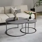 Wisfor Set of 2 Round Nesting Coffee Table Accent Sintered Stone Table Top Black