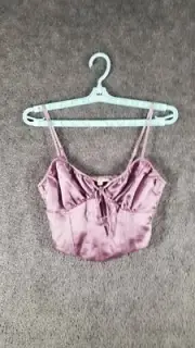 Pacsun Women Sz XS L.A. Hearts Satin Crop Top Tank Purple NWT Corset Tie Front