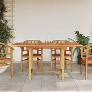 Extendable Teak Wood Rectangular Outdoor Dining Table 110-160x80x75 cm, Weather-Resistant Garden Table with Umbrella Hole, Ideal for Patio or Terrace