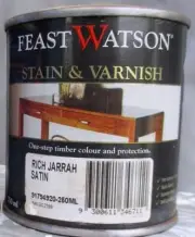 Feast Watson Stain & Varnish RICH JARRAH Satin 250ml