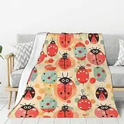 Flannel Throw Blanket, Ladybugs Cartoon Pattern Blankets for Couch Washable Lightweight Blanket for Bed Soft Fleece Blanket 80"x60" Air Conditioning Blanket Warm Plush Blankets for All Season