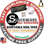 SLACKWARE LINUX OS LIVE BOOT USB, DVD LATEST 15 MATE, XFCE, LEAN, 64BIT, MAC/PC