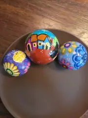 hand painted Paper Mache Christmas Ornaments Ornament Mexico Ball Set of 3