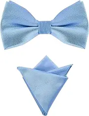 [BBAUER] Men's Solid Color Pre-Tied Bow Tie with Matching Pocket Square Set for Wedding Party (Color : Sky Blue, Size : One Size)