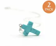 2x Women 925 Sterling Silver Jade Crystal Stone Cross Pendant 18" Chain Necklace