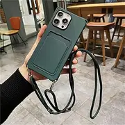 Emlivi iPhone 13 Case with Card Holder, Cord Necklace Case with Strap, Adjustable Crossbody/Necklace Neck Strap, Lanyard Mobile Phone Case for iPhone 13 Case Cover, Green