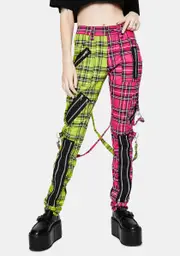 [Tripp NYC] Lime Pink Madness Plaid Pants