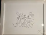 Cris X Hand Drawing (Study of Mickey, Minnie & Pluto) Canvas Board Hand Signed