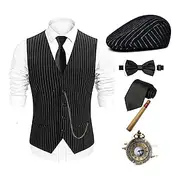 The Great Gatsby Gentleman Gangster Retro Vintage Roaring 20s 1920s Outfits Vest Panama Hat Accesories Set Men's Costume Vintage Cosplay Prom Festival Cravat C