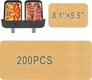200-Piece Air Fryer Papers – Non-Stick Disposable Rectangular Parchment Paper Liners (5.5 x 8 in) for Ninja Foodi Dual Air Fryer DZ201, DZ401, 6-in-1 8-Qt 2-Basket