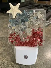 Star &crushed Glass Patriotic Led Night Light Dusk To Dawn Sensor New