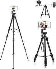 172CM Camera Tripod Stand,Portable Aluminum Tripod for Phone Stand with 360° Rotatable Pan Head,Phone Holder&1/4'' Screw for Photo,Video Recording,Live Streaming