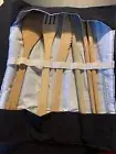 Bamboo Cutlery Set Reusable BLACK Rolled Pouch Fork Spoon Knife Chopsticks Straw