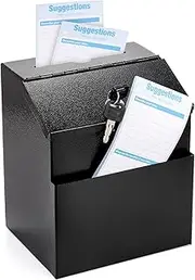 Lawei Steel Suggestion Box with Lock - Wall Mountable Black Donation Collection Key Drop Box