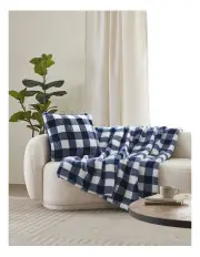 [Dreamaker] Gingham Plush Throw Blanket in Midnight Blue