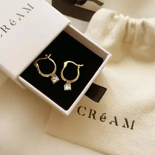 【CReAM】Ivonne方形吊墜亮鑽鋯石銅鍍18K金色U型不規則金屬女耳環(新年 過年 送禮 禮物)