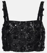 [Dolce & Gabbana] Dolce & Gabbana Floral-appliqué sequined crop top AU 18 black