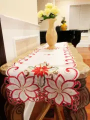 Christmas Flower Table Runner 16" X 72", White