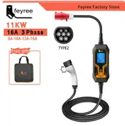 11KW 16A 3 Phase EV Portable Charger Type2 5M Cable EVSE Charging Box Electric Car Charger CEE Plug for Electric Vehicle Type2 11KW 5M NO Adaptor