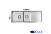 HIGOLD Vante Double Bowl Kitchen Sink with Drainer - R10 Corner - SS 304 Stainless Steel - 1200mm - Brushed Finish