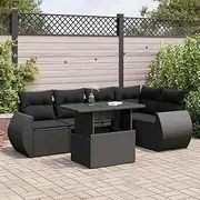 6 Piece Garden Sofa Set with Cushions Black Poly Rattan, Garden Furniture Sets
