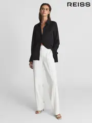 Reiss Black Hailey Petite Silk Double-Cuff Button-Through Shirt (D57947) | $395